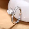 Anillo de corona de cuatro puntas con diamante simulado para mujer, anillo de pareja de zirconia simple y elegante, anillo ajustable para compromiso y boda al por mayor