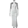 Conjunto de principios de otoño estilo europeo y americano: Diseño de cuello cruzado halter, vestido de hombros descubiertos, sexy y seductor, entallado en la cintura, adelgazante, vestido largo sin espalda