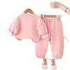 Conjunto de Forro Polar para Niñas Otoño e Invierno 2025 Nueva Moda Grueso Casual de Dos Piezas para Bebés de 1 y 2 Años para Entrega