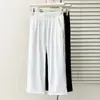 Pantalones Capri Transpirables de Malla Lateral Simple Patchwork de Verano para Mujeres de Tallas Grandes Pantalones Casuales 0524