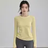 Roupa de Yoga para Mulheres, Estilo Outono e Inverno, Corte Justo, Alta Elasticidade, Gola Redonda, Manga Longa, Treinamento de Corrida, Roupas Fitness de Secagem Rápida, Top Confortável