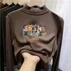 Roupa térmica infantil com forro de fleece, estilo outono e inverno, camiseta casual da moda de manga comprida com gola alta, perfeita para usar em camadas