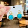 Brincos Vintage Redondos Geométricos de Cor Contrastante com Pérolas Imitação de Turquesa Estilo Boêmio de Férias Brincos Trançados com Borda Dourada