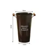 Cubo para Arreglo de Flores Secas, Cubo para Flores con Mango de Madera Color Café, Maceta Grande, Recipiente para Flores, Cubo Metálico para Flores Frescas de Floristería, Cubo Profundo para Remojar Flores