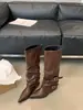 Primer Encuentro Temporada Estilo Coreano Punta Puntiaguda Hebilla Botas de Tacón Apilado Botas Largas de Invierno para Mujer Estilo Punk Adelgazante Botas de Montar Moda