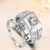 Anel masculino banhado a platina 18k estilo Tiktok com diamante de seis garras, anel feminino anjo beijando, anel de casal