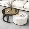 Mesa de Centro, Lujo Ligero, Simple y Moderna, para Sala de Estar, Apartamento Pequeño, Estilo Nórdico, Mesa Auxiliar Redonda Pequeña de Mármol y Roca