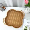 Bandeja para Snacks de Mimbre Sintético, Snacks y Té, Cesta de Frutas Portátil, Bandeja de Frutas, Cesta de Almacenamiento, Bandeja para Pasteles, Bandeja de Mimbre para Frutas Secas