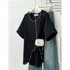 100kg Talla Grande Verano Nuevo Elegante Diseño Casual Camiseta de Manga Corta Irregular con Cuentas para Chicas Talla Grande 9954