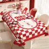 Mantel de boda, mantel de comedor rojo, tela decorativa para celebración de compromiso y recién casados, mantel para mesa de centro con personaje "feliz" que realza la atmósfera de la sala de estar
