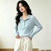 Camiseta de Punto Canalé de Manga Larga para Mujer Otoño Temprano 2026, Estilo Coreano Versátil Suave para el Trabajo Ajustada