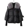 Nueva chaqueta de plumón corta de invierno, holgada, adelgazante, con un cuello grande de pelo, diseñada para mujeres petite, y con una capa exterior engrosada