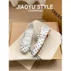 Lan Gui~ Sapatos Mary Jane de Ballet com Bolinhas Francesas em Couro Genuíno para Mulheres, Novo Modelo 2026, Tira Única com Laço, Sapatilhas de Bico Baixo