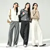 Pantalones de Lana de Fruta Estrella Pantalones Banana para Mujer Otoño 2026 Nuevo Cintura Alta Adelgazantes Sueltos Cuadros de Avena Pierna Recta Pantalones Casuales