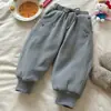 [Liquidação de Baixa Temporada] Calça Escolar Infantil à Prova de Vento com Veludo de Arroz Glutinoso, Forro de Seda e Lã para Aquecimento, Calça Térmica de Algodão