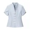 Bzl Atacado de Roupas Femininas Transfronteiriças Camisa Manga Curta Slimming Acinturada com Botões Gola Alta para Mulheres Verão 2026 Novo Top Estilo Chinês