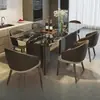 Mesa de comedor de mármol de lujo ligero y de alta gama, juego moderno minimalista rectangular de mesa y sillas para comedor en casa para espacios pequeños