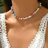 Colar de Flor de Vidro Colorido com Contas Coloridas Estilo Europeu e Americano para Mulheres, Corrente de Clavícula Versátil da Moda na Cor do Sol
