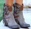 209 anos Estilo Franja moda Europeu e Americano salto alto botinhas de tornozelo botas femininas JGB2019N0010024