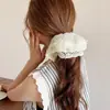 Goma para el pelo Retro Estilo Coreano de Encaje Hueco con Perlas y Delicados Cuentas, Suave Ambiente Francés, Accesorio para el Cabello de Uso Diario