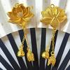 Colar Antigo com Pingente de Lótus Banhado a Ouro 999 para Mulheres com Cordão Preto e Pingente de Vagem de Lótus com Strass em Estilo Artístico