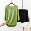 Algodón Transpirable Holgado Casual Ropa de Casa Verano Delgado Talla Grande Mangas de Murciélago Holgadas para Mujer Cuello en V Shorts Conjunto de Dos Piezas