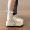 Sapatos Mary Jane com laço de renda estilo francês para mulheres, novos sapatos de noite outono 2026 para combinar com saias, sapatos pequenos de couro estilo bailarina
