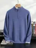 Suéter Básico de Malha Cashmere Engrossado com Zíper e Gola Meia-Alta para Homens no Outono e Inverno - Top Quente para Homens Jovens e de Meia-Idade