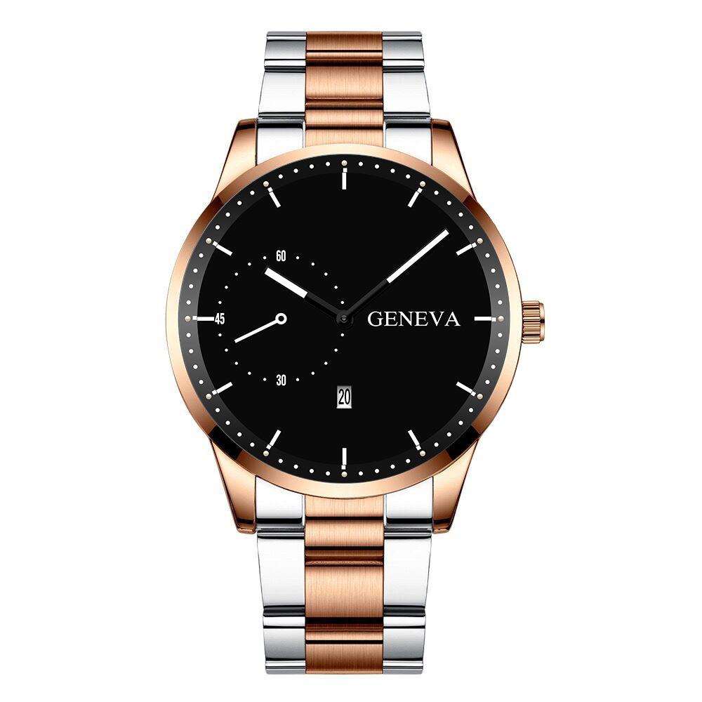 间玫瑰金钢带黑面