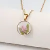 Nuevo Collar de Acero Inoxidable con Flores Reales Collar de Resina con Flores Secas de Nicho Diseño de Flor de Nomeolvides Cadena para Clavícula Cadena para Suéter
