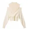 Hilo de núcleo trenzado, color albaricoque, patchwork, punto de imitación de dos piezas para mujer, hombros descubiertos, nuevo estilo de otoño, suéter de diseño irregular
