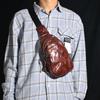 Bolso bandolera de pecho para hombre de cuero genuino estilo retro artístico, plisado clásico, personalidad, cepillado, estilo envejecido, bolso de moda callejera moderno