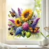 Adesivo de Janela Floral Girassol Borboleta Xino Jdt-A657 Adesivo Eletrostático Removível para Vidro para Sala de Estar, Quarto, Banheiro