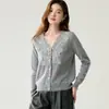 Cárdigan de cachemir con ribete de encaje, nuevo estilo de otoño, cuello alto para mujer con borlas, elegante abrigo de lana de un solo botón, beige claro