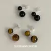 Pendientes de Plata de Ley S925 con Ágata Negra y Ojo de Tigre para Niñas, Estilo Maillard Retro Nicho, Lujo Accesible, Pendientes de Gama Alta