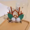 Ciervo de Navidad Cuerno Pinza para el Cabello Diadema Nuevo Cuerno Flocado Tocado Bola de Pelo Hongo de Navidad Pinza para el Cabello Evento Navideño Regalo
