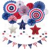 Traje de Decoración Patriótica para el Día de la Independencia de Amazon Rojo Blanco Azul Bola de Nido de Abeja Bandera Pentagonal Abanico de Papel Bola de Flores de Papel Flor de Tirar