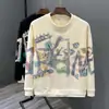 Moletom com estampa de grafite para homens, outono e inverno, gola redonda, corte solto, casual retrô americano, marca versátil e moderna, novo top de manga longa