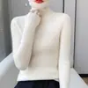 Suéter de Lana de Cuello Alto Sin Costuras para Mujer 100% Lana Pura Otoño e Invierno Jersey Camiseta Base Interior Suéter Ajustado Elástico de Cachemira