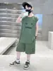 Traje de Verano para Niños 2025 Nuevo Conjunto de Dos Piezas Deportivo sin Mangas Chaleco para Niños Verano Delgado Mediano y Grande