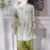 Familia Algodón Seda 2026 Estilo Nuevo Estilo Nacional Pijama de Algodón Seda para Mujer, Conjunto de Manga Corta de Algodón Artificial Estilo Nacional, Se Puede Usar Afuera, Estilo Delgado