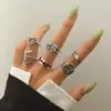 Anillo de mariposa negro esmaltado con forma de corazón oscuro para Halloween, juego de nueve anillos estilo punk de araña