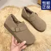 Botas de Nieve de Suela Gruesa de Hong Kong para Mujer 2025 Nuevo Otoño e Invierno Todo Incluido Retro Zapatos Birkenstock Zapatos Cálidos de Lana y Algodón con Forro de Felpa