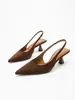 Sapatos de Salto Alto Elegantes de Bico Fino com Tira Única Outono Veludo Tecido Cor Sólida Elegante para o Dia a Dia Feminino Atacado