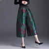 Calças Casuais Retas de Cintura Alta Personalizadas para Mulheres, Outono Jacquard Soltas Emagrecedoras Cropped de Perna Larga, Roupa para Mãe, Para o Trabalho