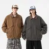 Jaqueta de couro PU de qualidade para casal, estilo retrô americano old money masculino, casual de rua, estilo motociclista, moda masculina