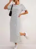 Estilo Nuevo Primavera/Verano 2026 Aliexpress Amazon Moda Transfronteriza Vestido de Rayas de Moda para Mujer con Diseño de Abertura