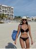 Fábrica de Origen Negro Ajustado Delgado Tirantes Recogido Separados Bikini Sexy Espalda Descubierta Europeo y Americano Vacaciones Aguas Termales Mujeres