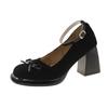 Zapatos de tacón alto con punta redonda retro francesa para mujer, primavera y otoño 2025, recién llegados, con lazo para hombres pequeños.