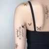 Nuevas pegatinas de tatuaje de mariposa oscura transfronterizas, pequeños diseños florales en inglés, pegatinas personalizadas de estilo ins en tono negro, frescas y simples